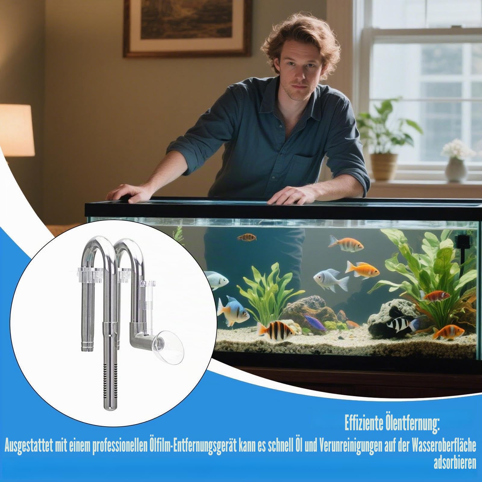 Generisch Edelstahl Lily Pipe Set 16mm (16/22) für Aquarium & Aquascapings, Einlauf & Auslauf mit Oberflächenskimmer gegen Kahmhaut, Robustes Metal-Zubehör für Außenfilter, Bruchsicher & Rostfrei