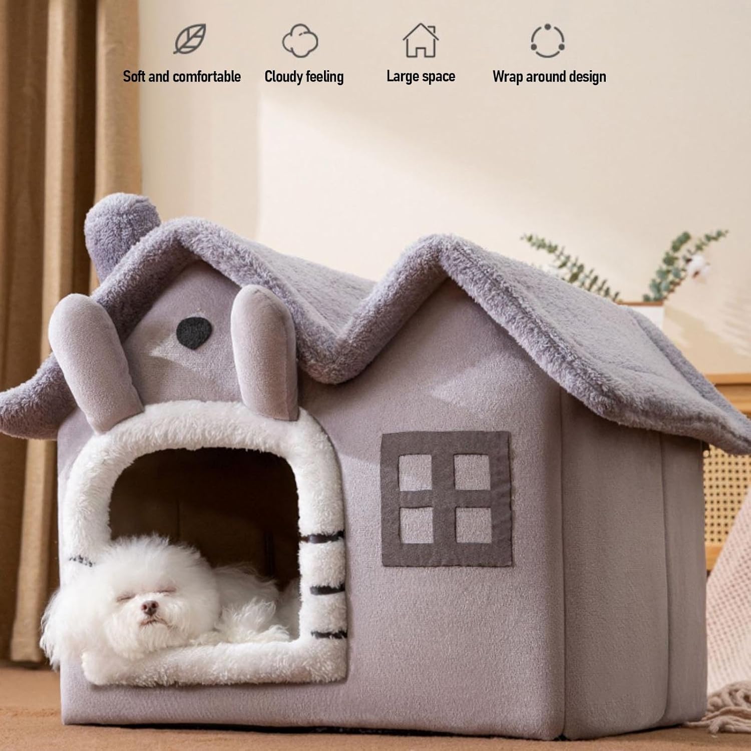 YUYTE Indoor Dog House Puppy Cave Pet House for Small Dogs with Removable Washable Cover Bottom Soft Fleece Linen (L)