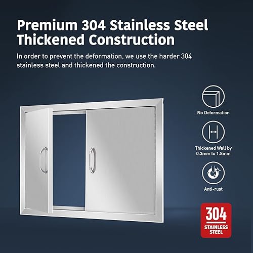 Miniatura 5 de 28 pulgadas de ancho x 19 pulgadas de alto, acero inoxidable 304 de alta calidad, doble panel de isla de barbacoa, puerta de acceso para cocina