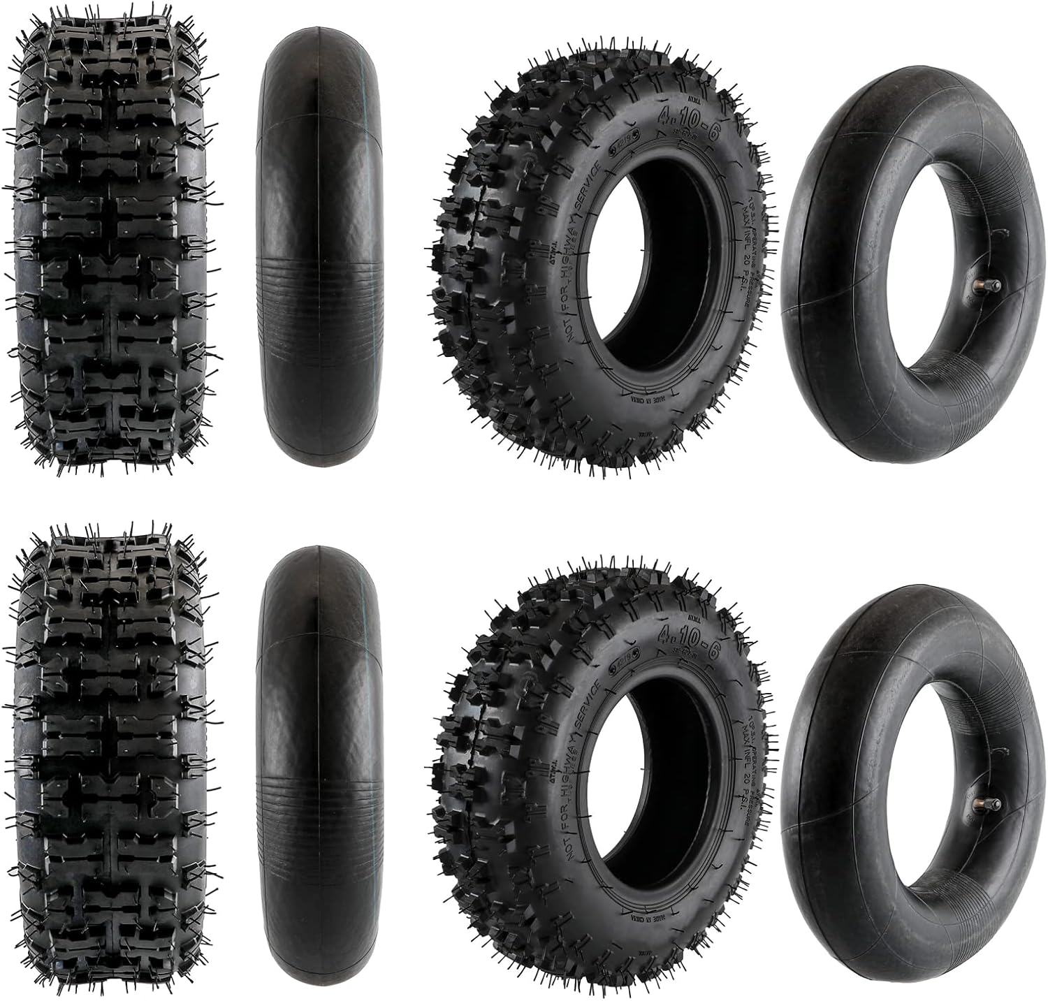 Set of Two 4.10-6 Front and Two 13x5.00-6 Rear Go Kart ATV tire with inner tube for Scooter Quad Bikes 4 Wheelers