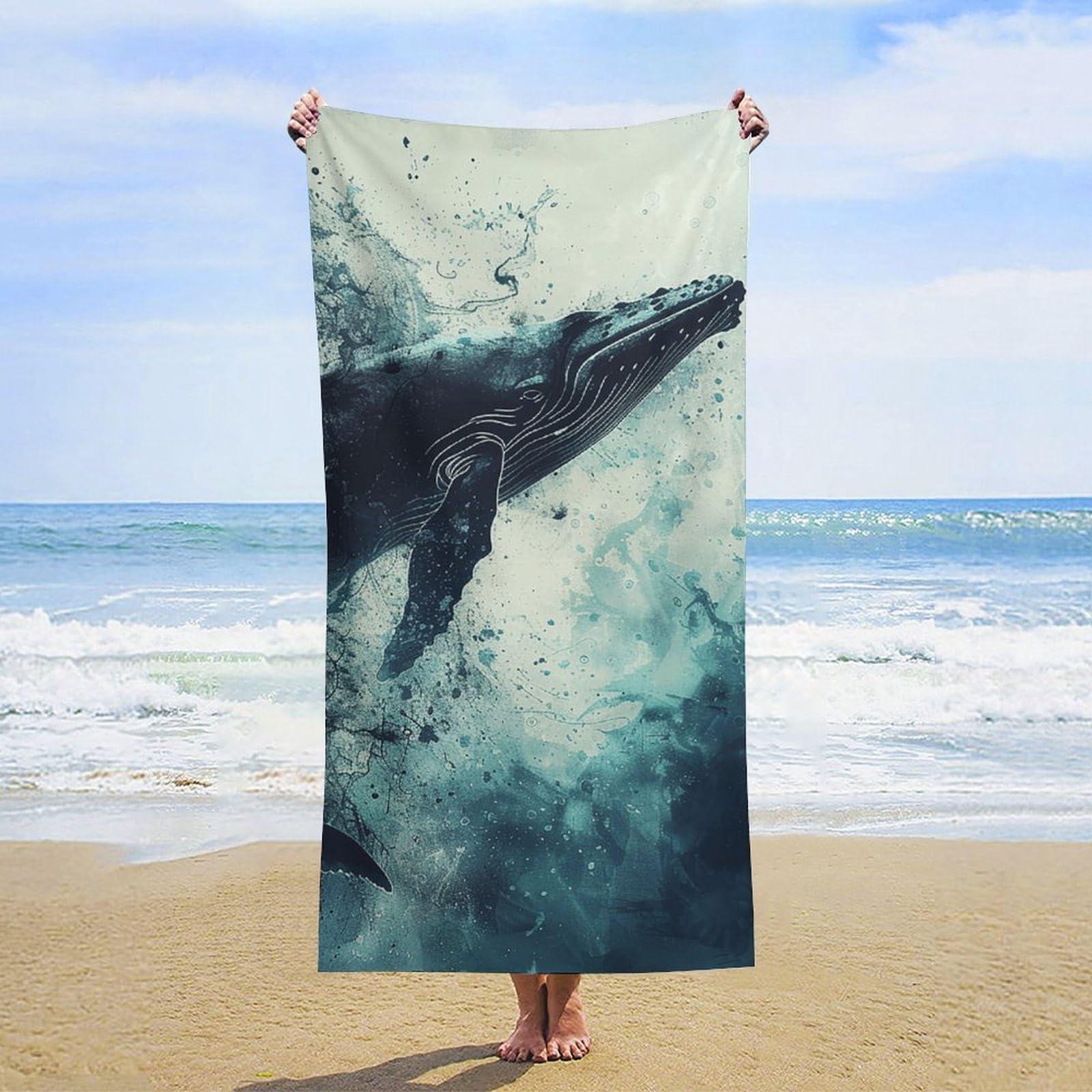NTVOWPZO Whale in Water Beach Towel Oversized Microfiber Bath Towels Lightweight Sand Proof Beach Towels Absorbent Pool Towels for Swimming Yoga Bathroom Towel 31.5" X 63"