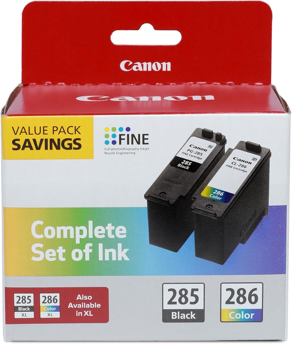 Cartuchos de tinta tricolor de rendimiento estándar Canon® PG-285 negro/CL-286, paquete de 2, 6197C004