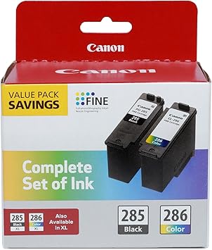 Canon PG-285 Black/CL-286 Tri-Color Standard-Yield Ink Cartridges, Pack Of 2, 6197C004