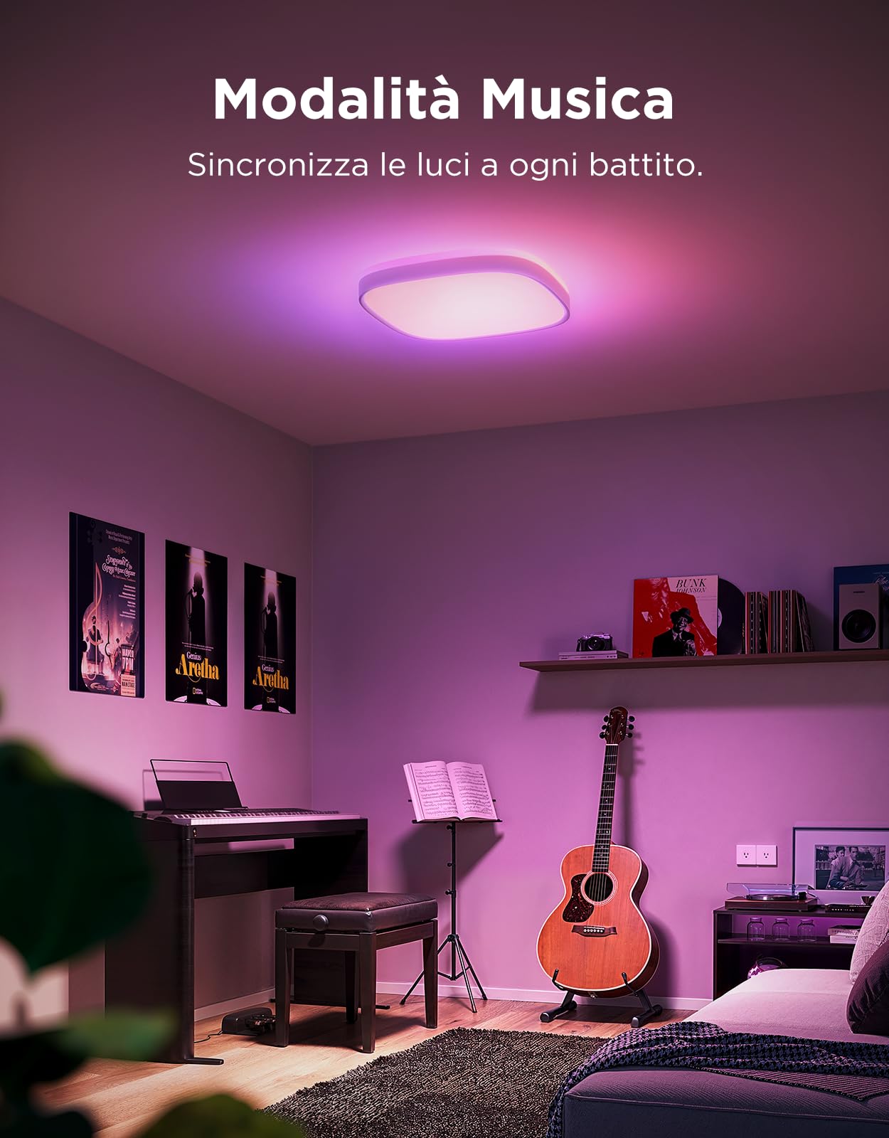 Govee Plafoniera LED RGBIC 24W, 2400LM Lampadario Soffitto 30cm Quadrata | Dimmerabile Plafoniera Smart, 16M Colori, per Soggiorno Cucina Camera da Letto, Compatibile con Matter e Alexa, Scenari,Timer