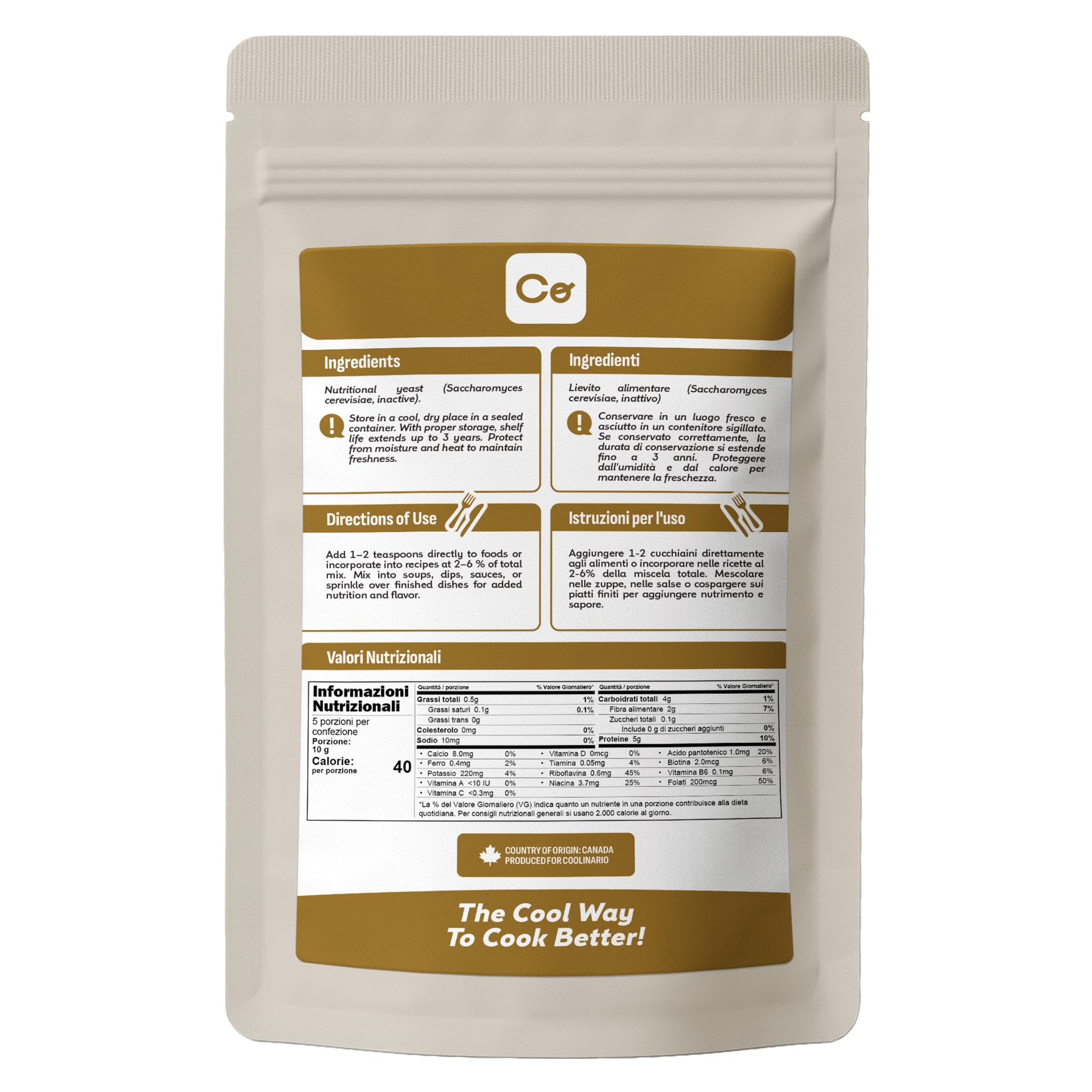 Coolinario Lievito Alimentare Non Fortificato (56 g) | Condimento Naturale Vegano Ricco di Proteine e Fibre | Sapore Tostato per Piatti Salati | Senza Glutine e 100% Vegetale