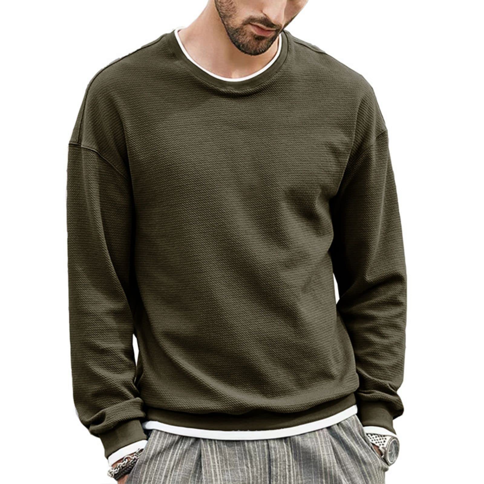 SEGANUPMen's Casual Sweatshirt Fashion T-Shirts Pullover Patchwork Crewneck Shirts Workout Basic Tops