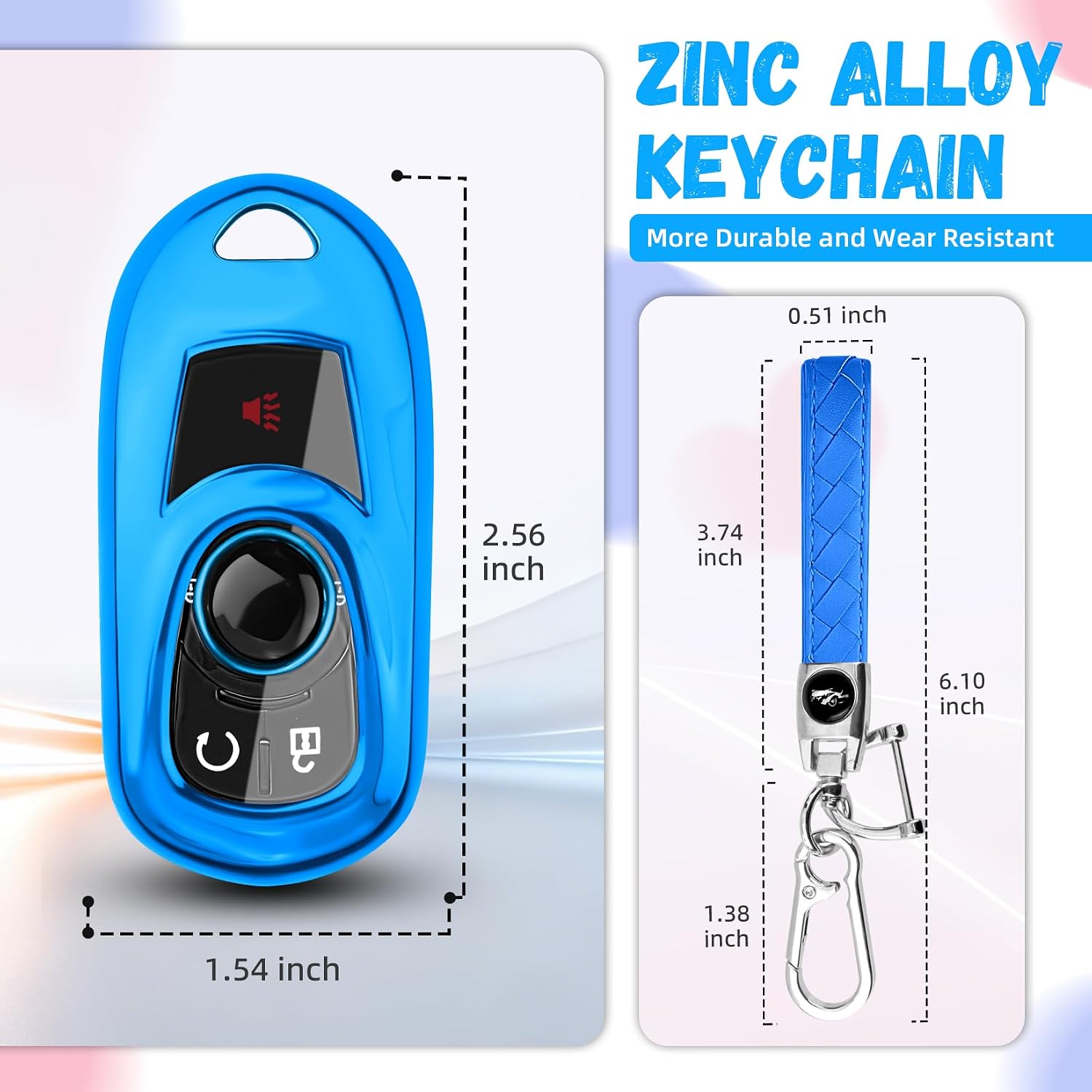 for Buick Key Fob Cover, Car Key Fob Protector Compatible with Buick Envista Enclave Encore/gx Verano Regal Lacrosse Key Fob Case Metal Keychain Remote Key Accessories (Blue)
