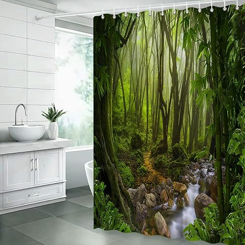 Miniatura 2 de GIXKOXE Cortina de ducha con diseño de selva tropical, bosque de selva verde, plantas exóticas, naturaleza salvaje, paisaje, botánico, decoración de