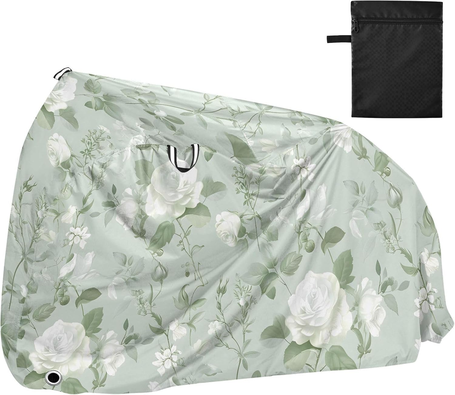 ALAZA White Rose Flower Light Green Bike Cover Waterproof Outdoor Ebike Bicycle Covers Tarp Protection for 1/2 Bikes, Sun UV Dust Wind Proof