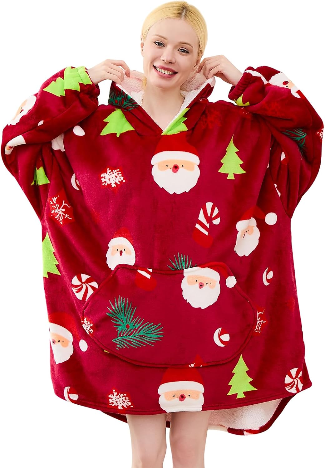 Moinlizy Blanket Hoodie Oversized Wearable Hooded Blanket for Adult Women and Men with Pocket Thick Sherpa Hoodie