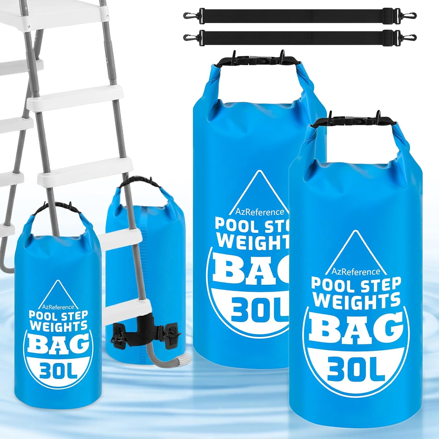 2 Pack Heavy Duty Pool Ladder Weights, 500D PVC Waterproof Pool Step Sand Bags for Above Ground Swimming Pools Stair, 30L/65LB Universal Foldable Pool Stair Weight with Handles