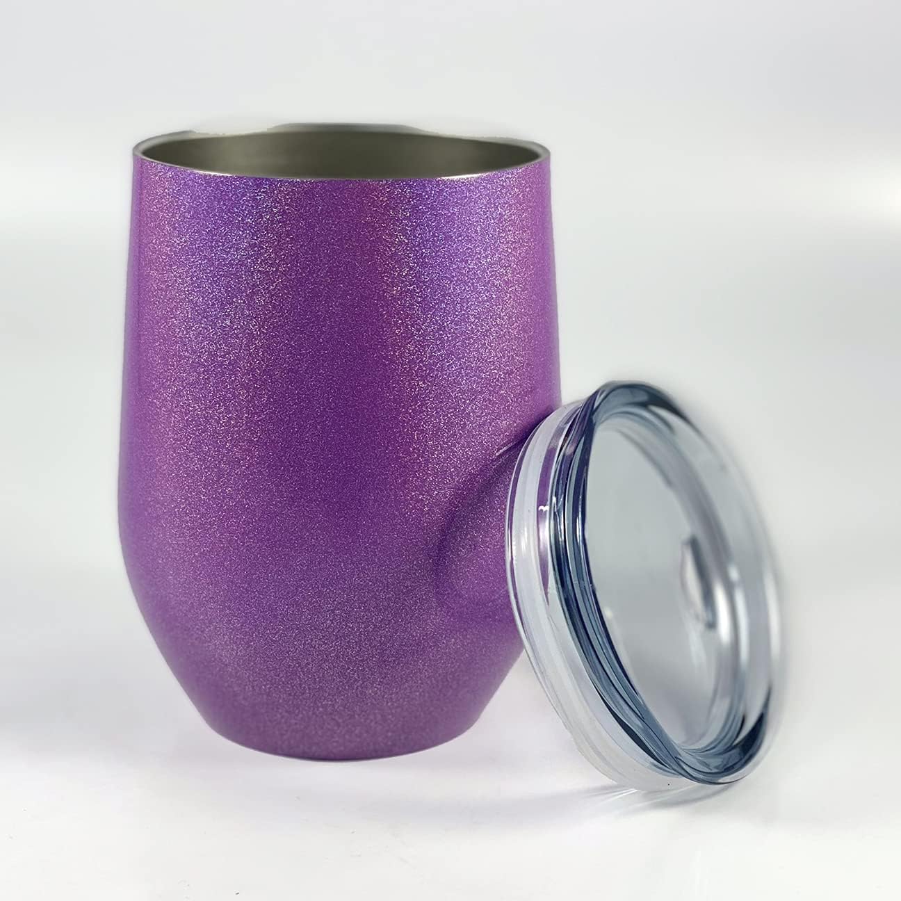 Trend Setters 12 oz Stemless Stainless Steel Wine Tumbler with Lid - Purple Glitter SSWINSPP