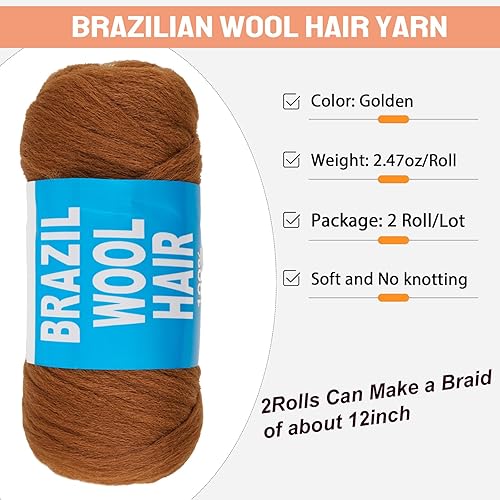 Miniatura 2 de 2 piezas de cabello de lana brasileña púrpura para trenzas, pelo de lana tejida a mano de acrílico, trenzas senegalesas, trenzas gigantes, cabello
