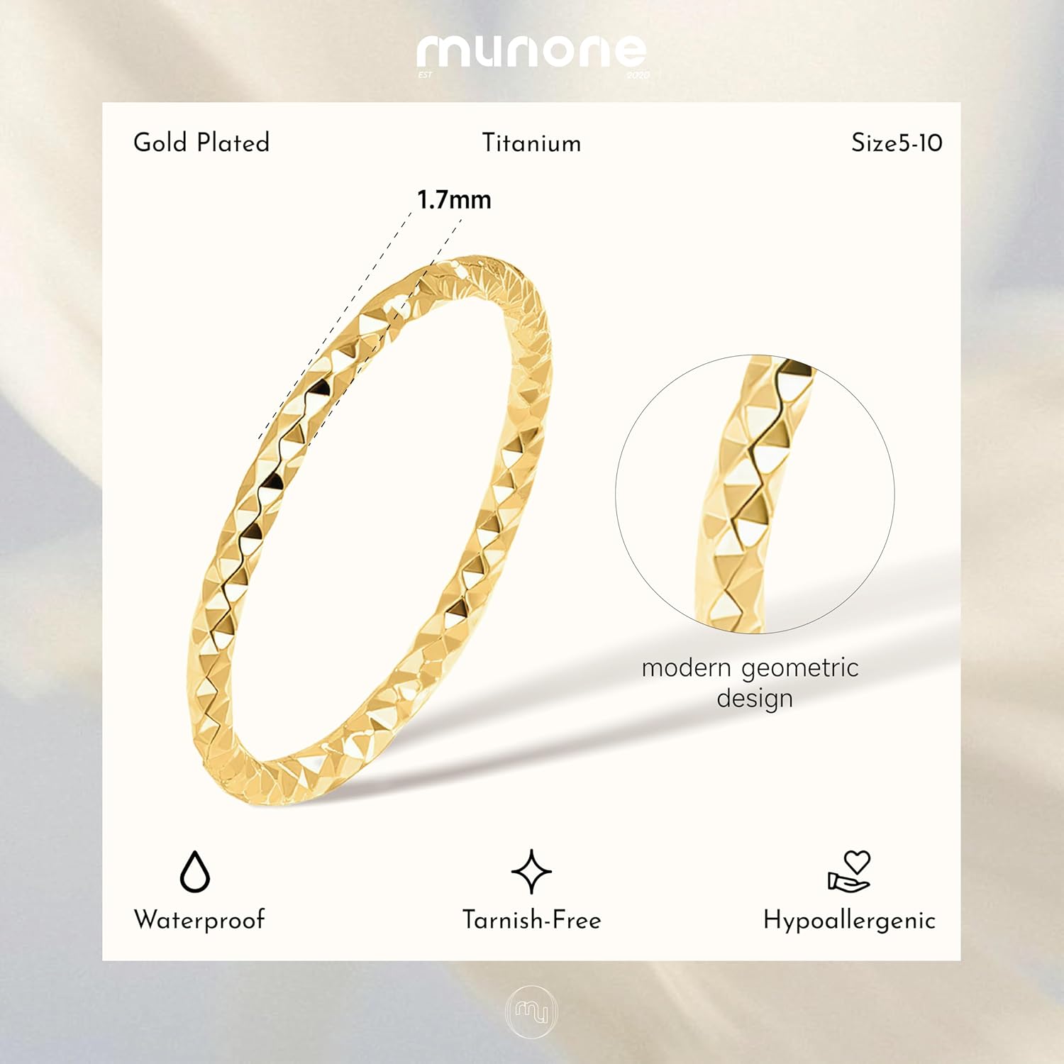 1mm Thin Twist Pinky Ring for Women,14k Gold Plated Titanium and Stainless Steel Simple Dainty Band Ring - Image 2