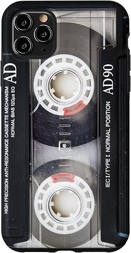 Funda para iPhone 11 Pro Max con cinta de casete de audio de música vintage retro de los años 90 80 70 60s