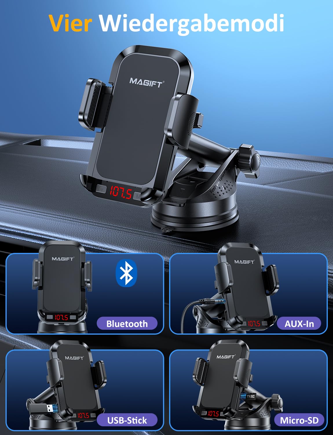 FM Transmitter Auto Bluetooth 5.4, 36W PD-Schnellladen & Handyhalterung | Bluetooth Adapter Auto Zigarettenanzünder, Starkes Mikrofon, HiFi-Bass-Sound, Freisprechanlage, Unterstützt Aux/TF Karte