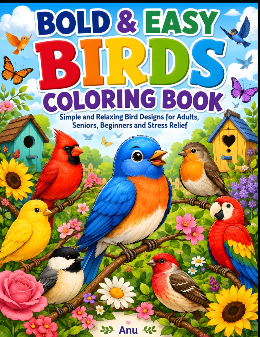 Bold & Easy Birds Coloring Book: Simple and Relaxing Bird Designs for Adults, Seniors, Beginners and Stress Relief (Bold & Easy Stress Relief Coloring Books)
