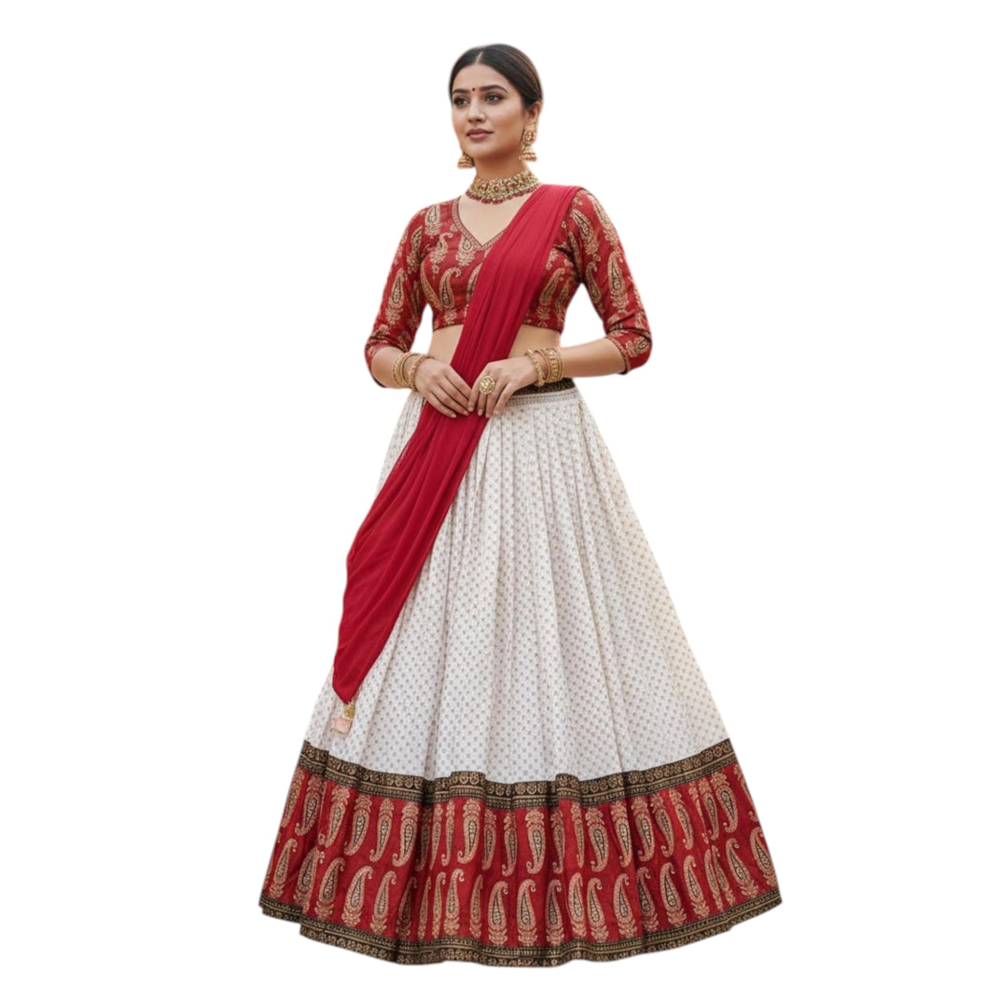 Women's Maroon & White Ethnic Gopi Dress | cotton lehenga collection Skirt & Cotton Choli Set with Dupatta-picture-55