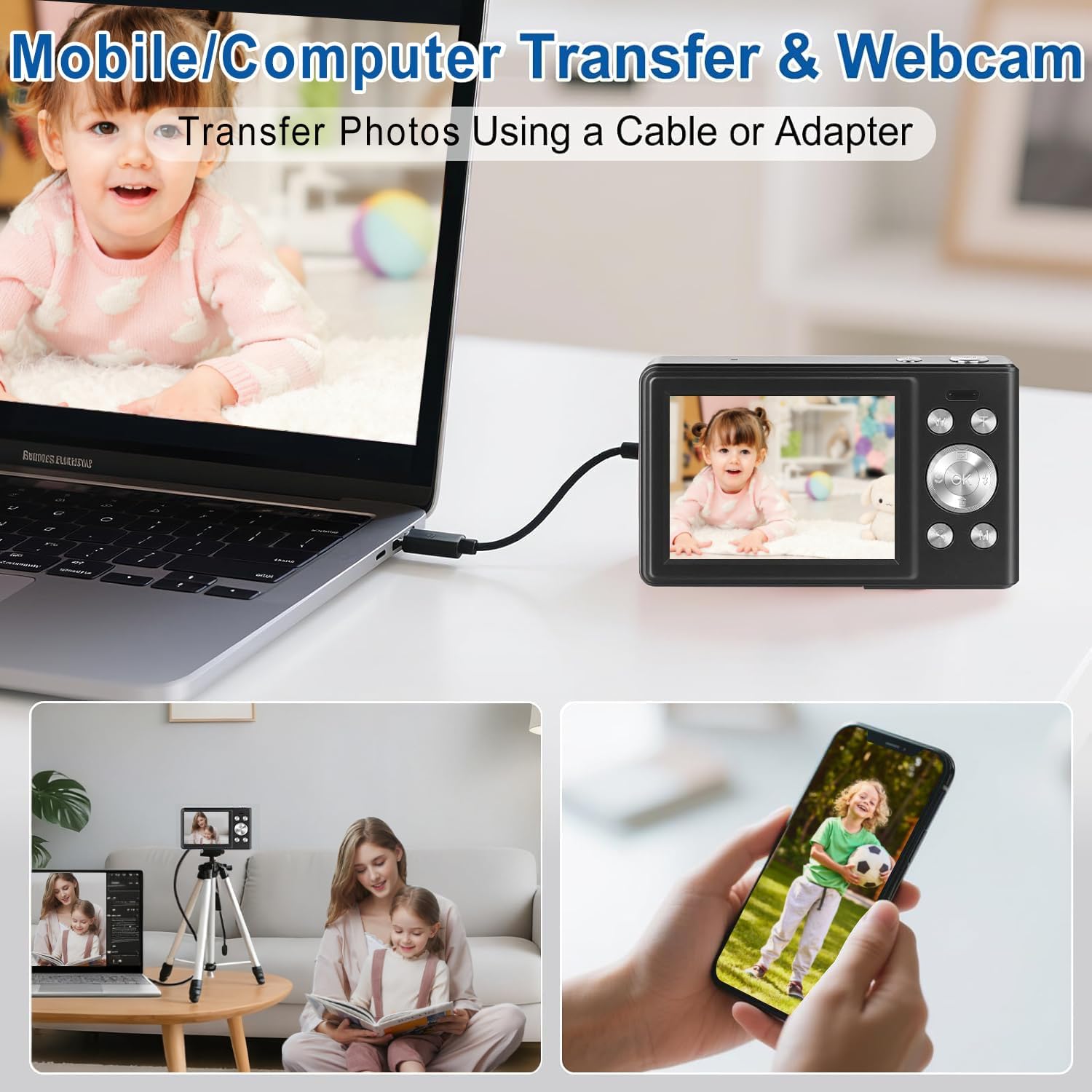 Digital Camera for Kids, Teens & Beginners - 56MP 1080P FHD, 16X Digital Zoom, 2.8" LCD, 32GB TF Card & 2 Batteries, Compact Point-and-Shoot, Portable Starter Camera - Black