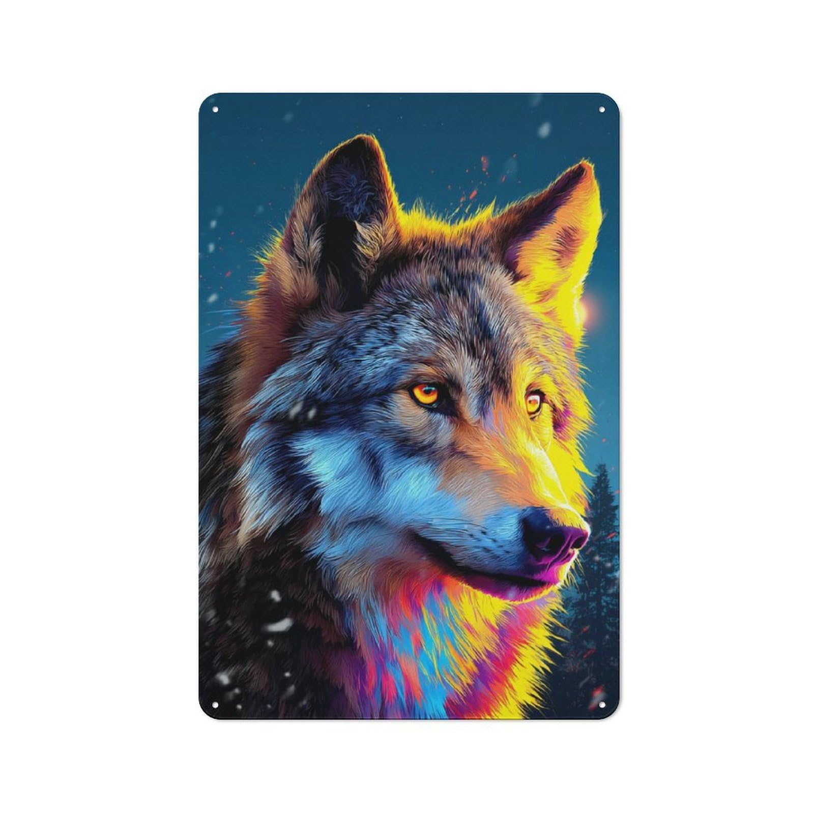 Junmoney Colorful Wolf Portrait -5 Metal Wall Sign 30X20cm Featuring For Garage Or Workshop, For Vintage Wall Decor Fans, For Metal Sign Collectors