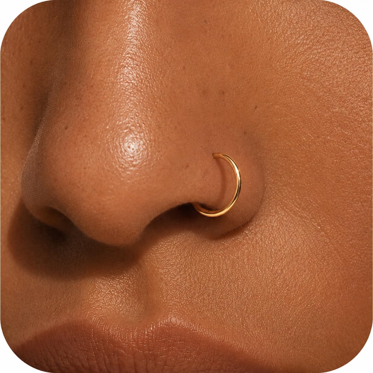 LUCKYJEWUS Small Thin Gold or Sterling Silver Nose Ring Hoop for Women, Tiny Nose Piercing jewelry