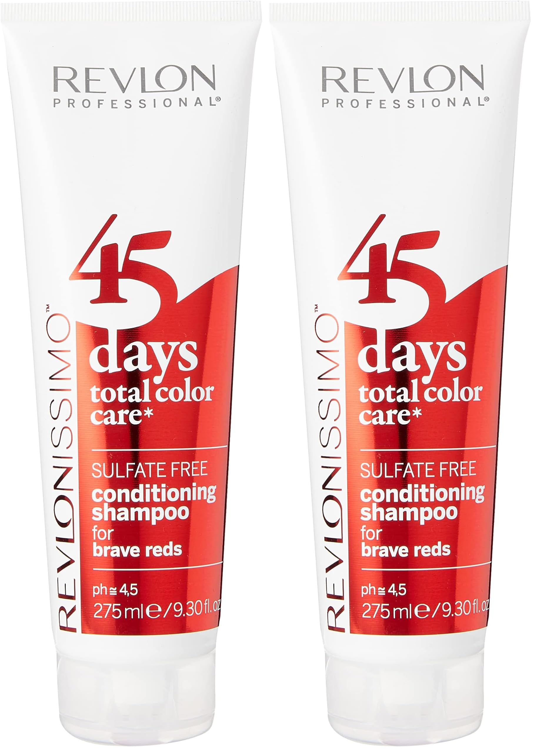 REVLONISSIMO 45 Days Total Color Care – Conditioning Shampoo "BRAVE REDS", 275 ml, Farbschutzshampoo für rotes Haar & intensive Farbe, Pflegeshampoo für mehr Farbintensität (Packung mit 2)