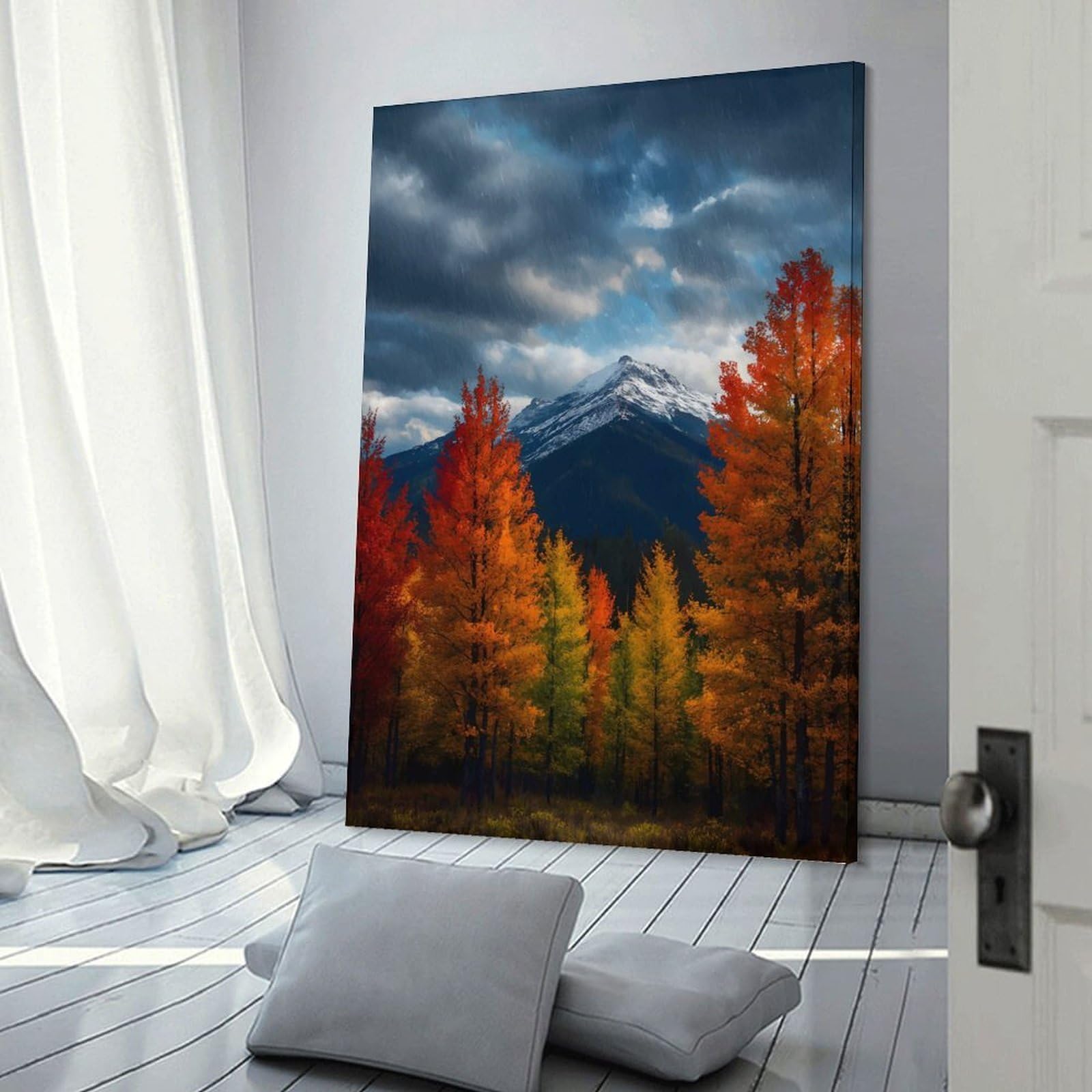 Junmoney Autumn Mountain Landscape in The Rain Home Decor Wall Art 20x30inch(50x75cm), for Office, Study Or Home Workspace, Home Office Artwork with Decorative Appeal