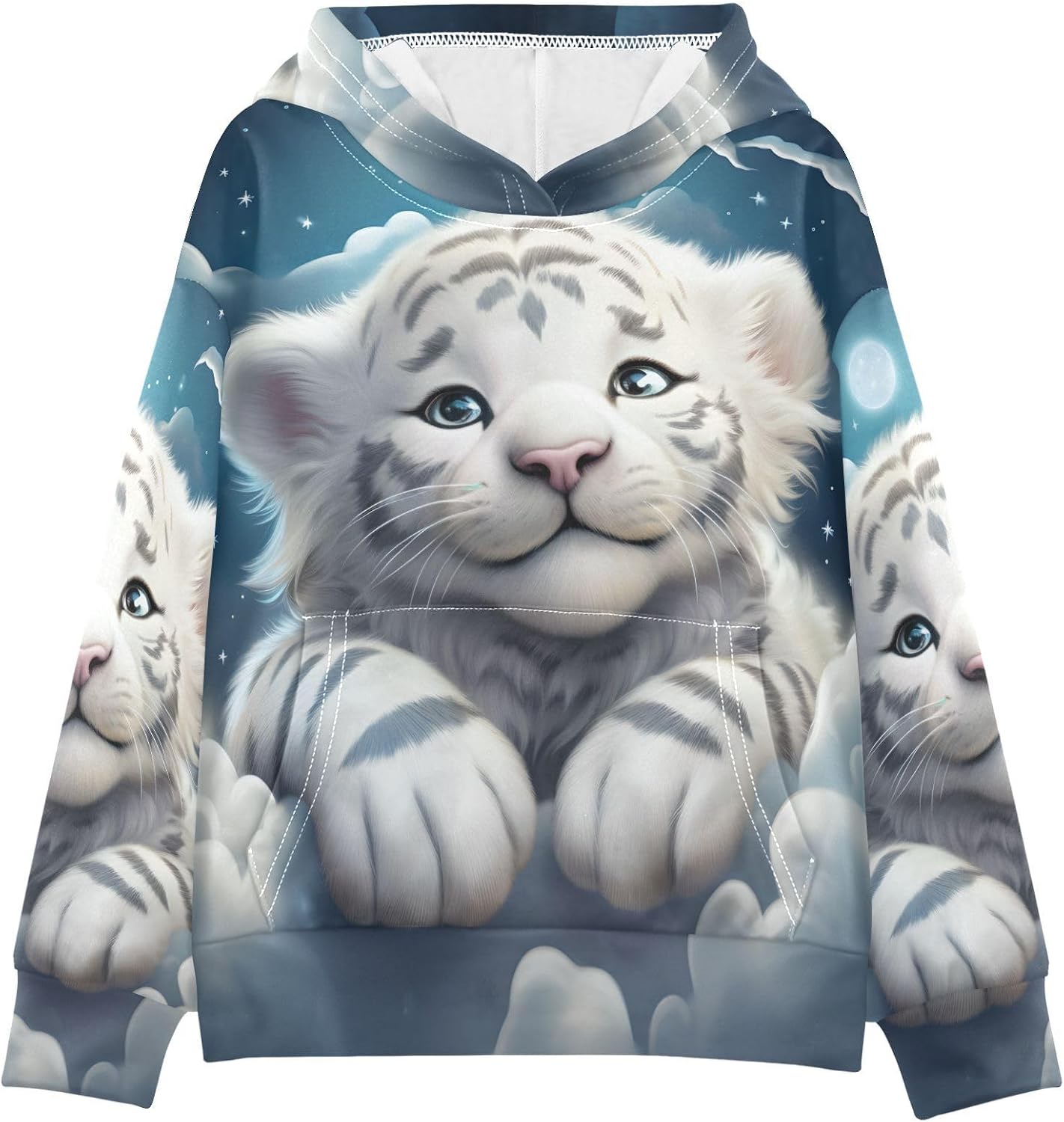 ALAZA Cute White Tiger Starry Hoodies Sweatshirt for Boys Girls Kids Hooded Pullover Top