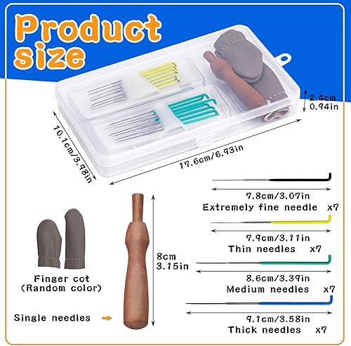 Miniatura 2 de FTEVEN Agujas de fieltro de aguja, el juego de herramientas de fieltro de aguja contiene 28 agujas de fieltro en 4 tamaños, mango de madera, catres