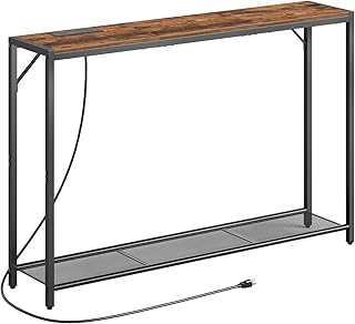 Sofa Table with Power Outlet, 43.7" Console Table with USB Ports, Behind Couch Table, Entryway Table for Living Room, Hallway, Foyer, Metal Frame, Adjustable Feet, Rustic Brown CTHR11E01Z1