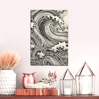 FNAMIQONRE Canvas Painting 12x18 Inch Wall Art for Living Room Black and White Waves Decorative Painting Wall Decor Posters Abstract Hang Pictures Wall Paintings for Bedroom Office