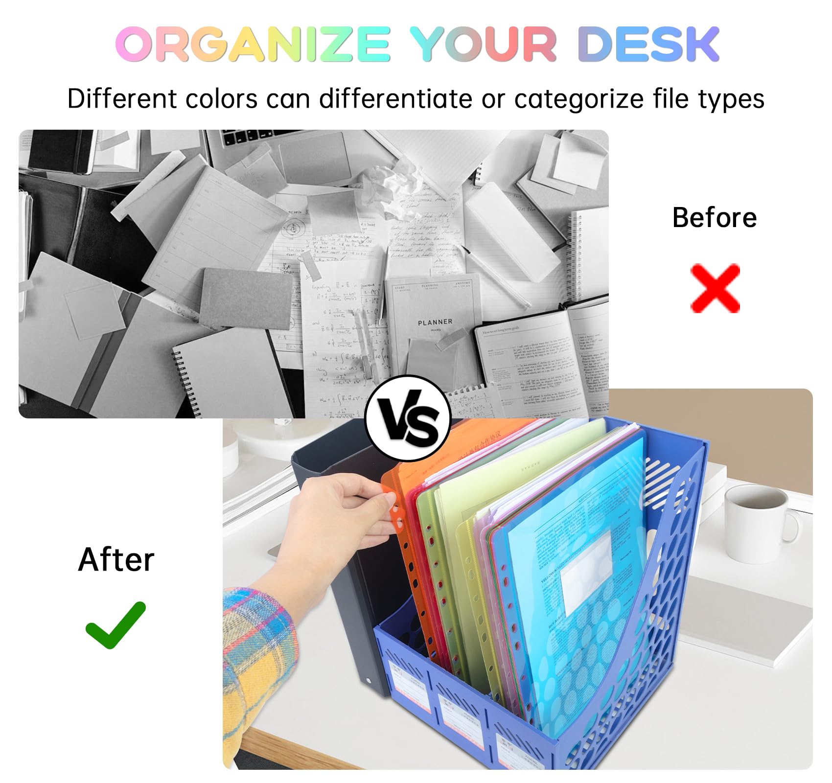 Agoer A4 Plastic Folders Punched with Label Pocket,24 Pcs Clear Plastic Sleeves Wallets 8 Bright Colours A4 Cut Flush Folder Open Top&Side,11 Holes Sheet Protector for Paperwork Files Report - Image 4