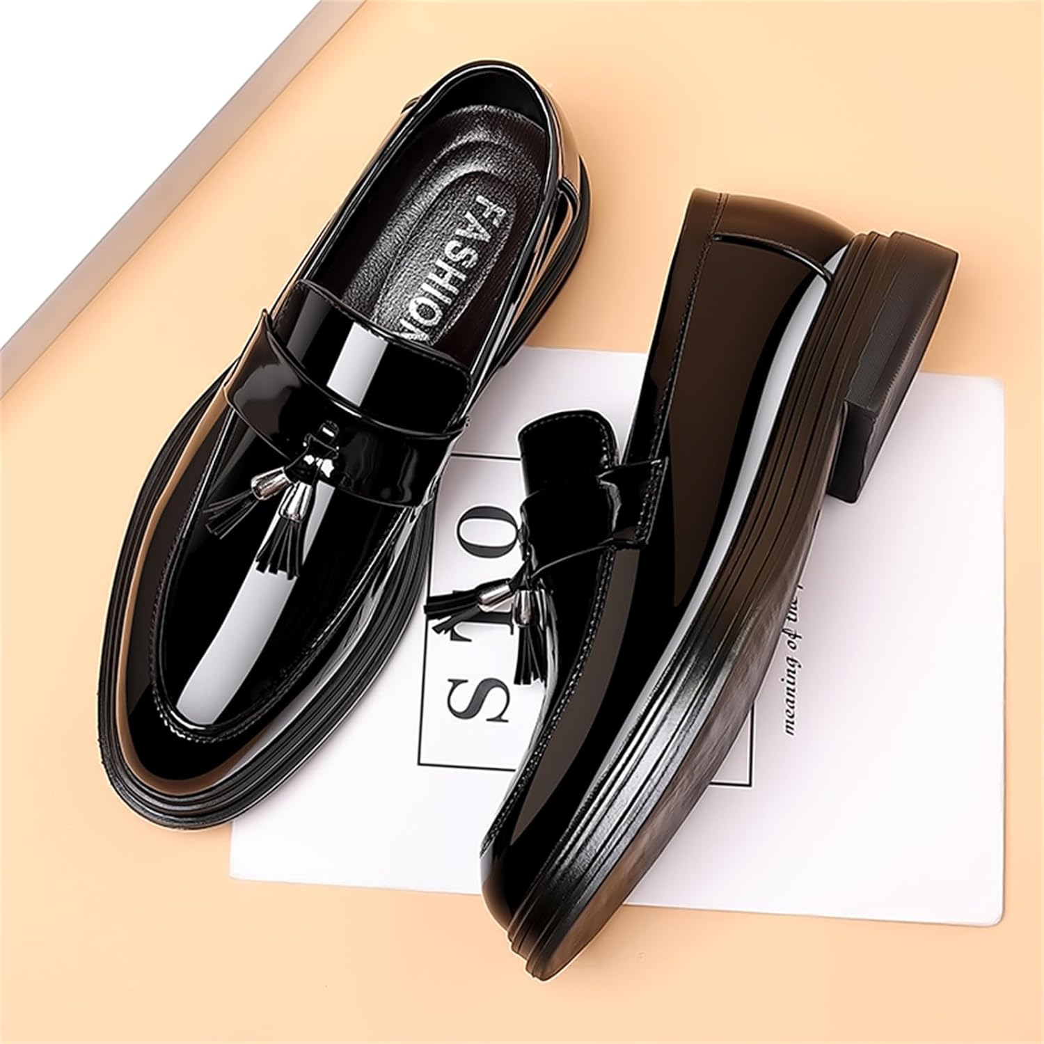 Men's Tassels Patent Leather Penny Loafers Fashion Formal Business Casual Slip On Dress Shoes for Mens - Image 9