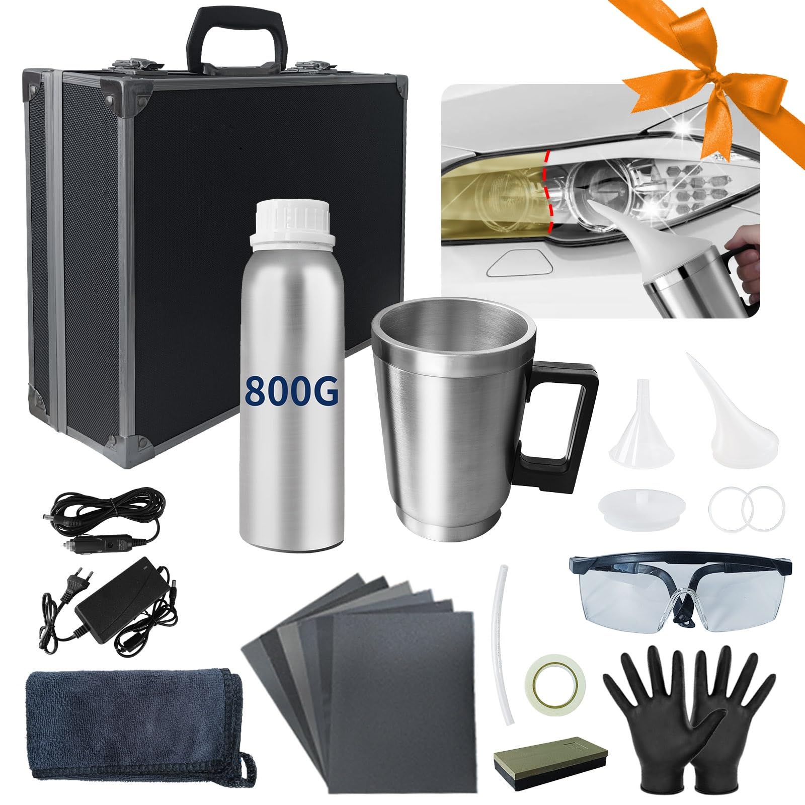 Kit Rinnova Fari Auto - Polimero Liquido 800g Per Riparare Ingiallimento, Graffi E Ossidazione Dei Fari - Foto 13