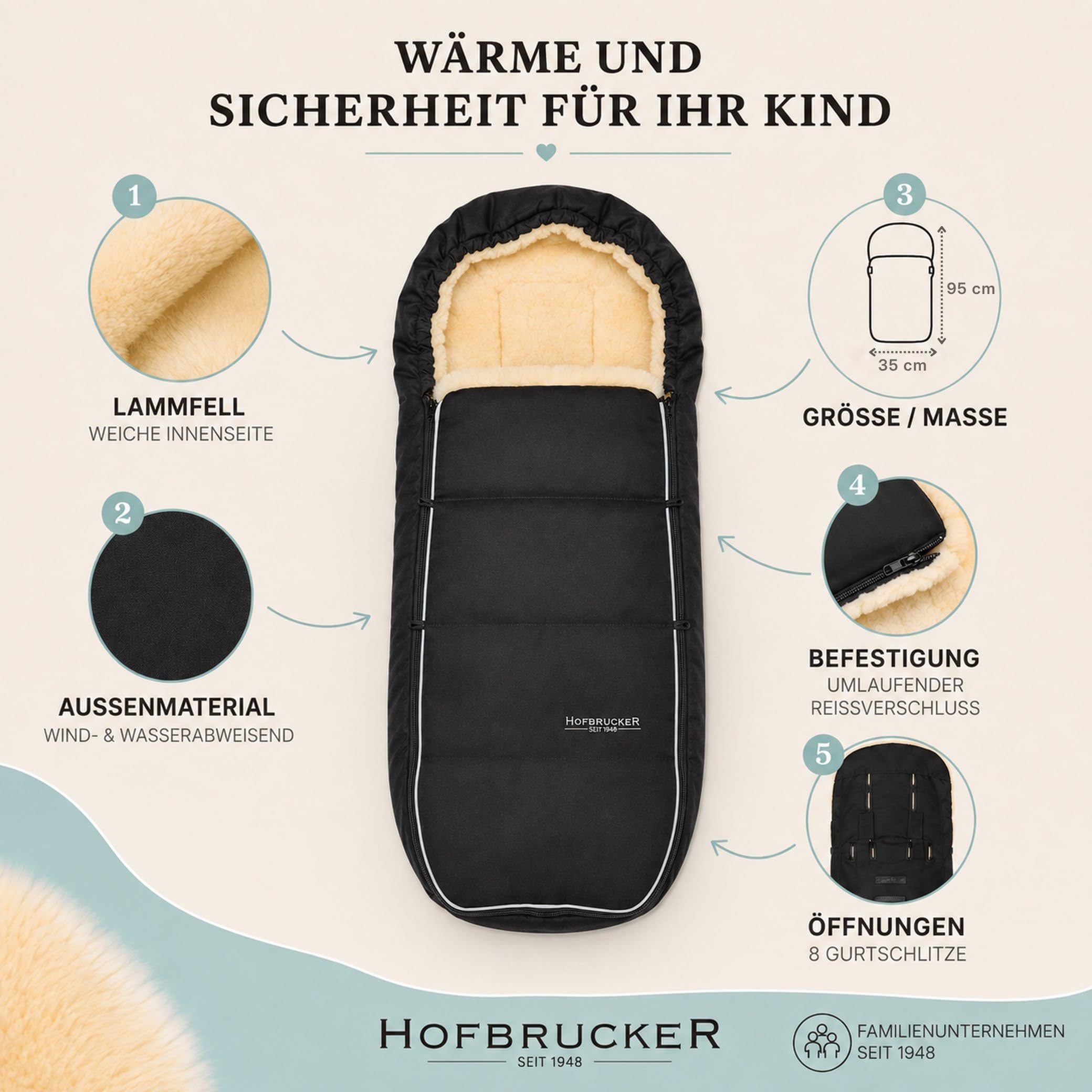 Hofbrucker Alaska - Coprigambe in pelliccia d'agnello per passeggino