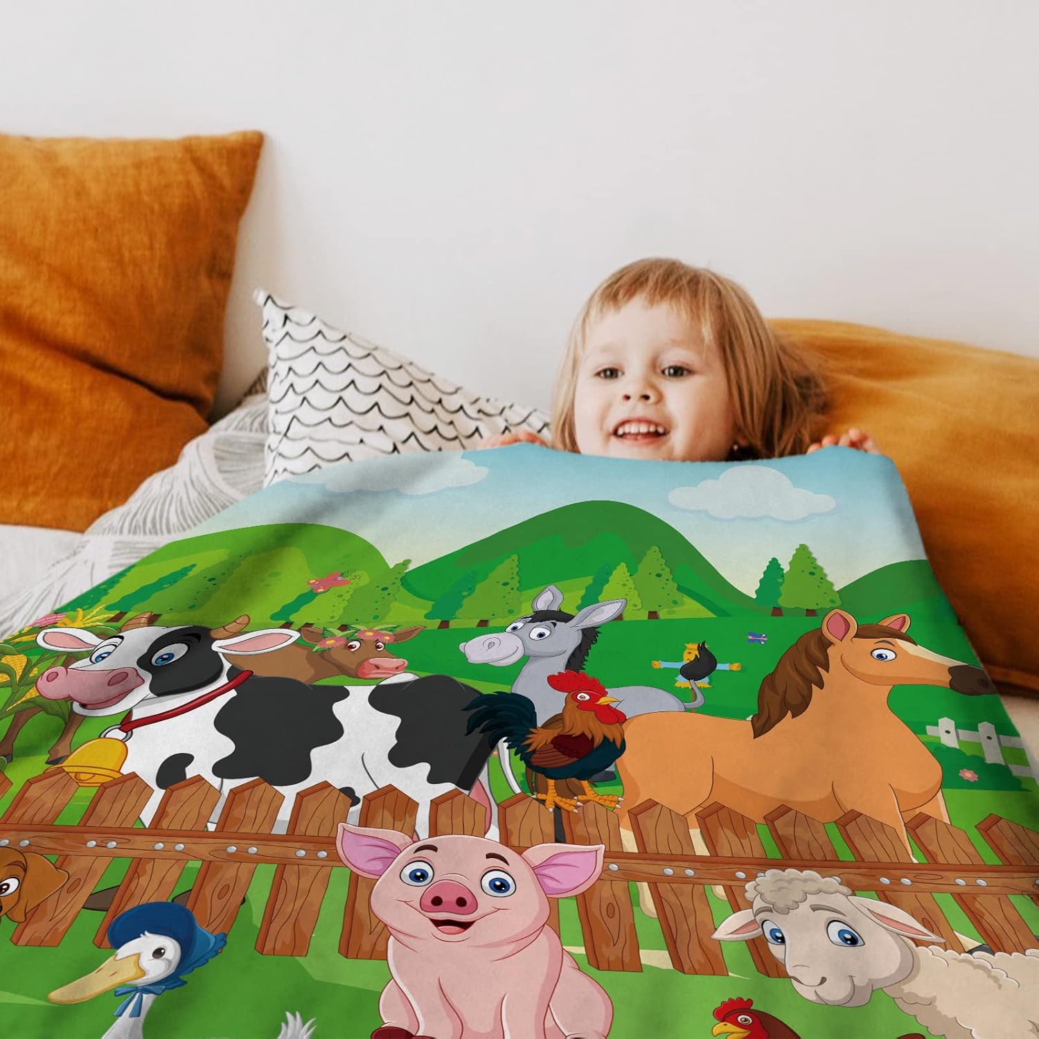 Farm Animal Throw Blanket Cute Farm Animal Blanket for Kids Soft Cozy Flannel Farm Dog Pig Lamb Hen Horse Cow Blankets Fluffy Fleece Cartoon Animal Blanket for Toddler Child Girl Boy Gifts 40x50 Inch - Image 5