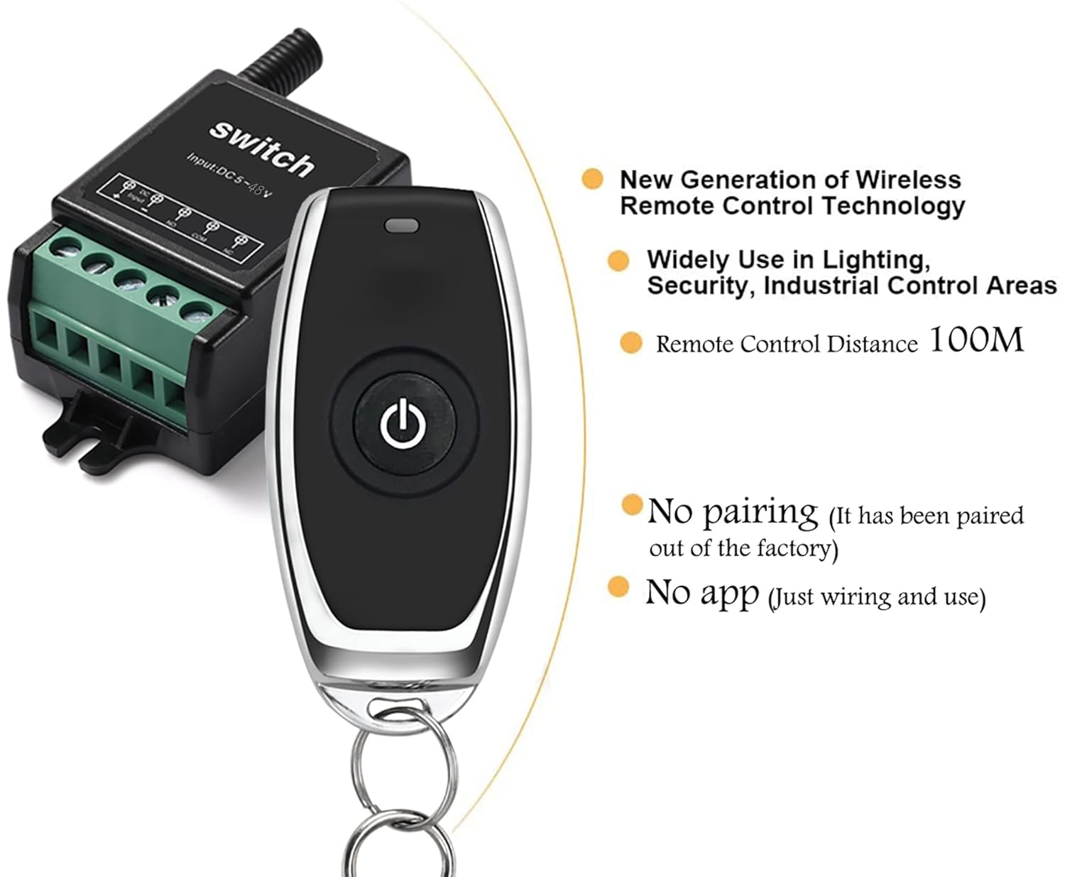 12V Remote Control Switch Mini Wireless Remote Switch Dry Contact Remote Control Relay Switch 328ft Long Range with 10A Relay for Motorcycle,Lights,Garage Door,Motor,Fan.(Dry Switch)