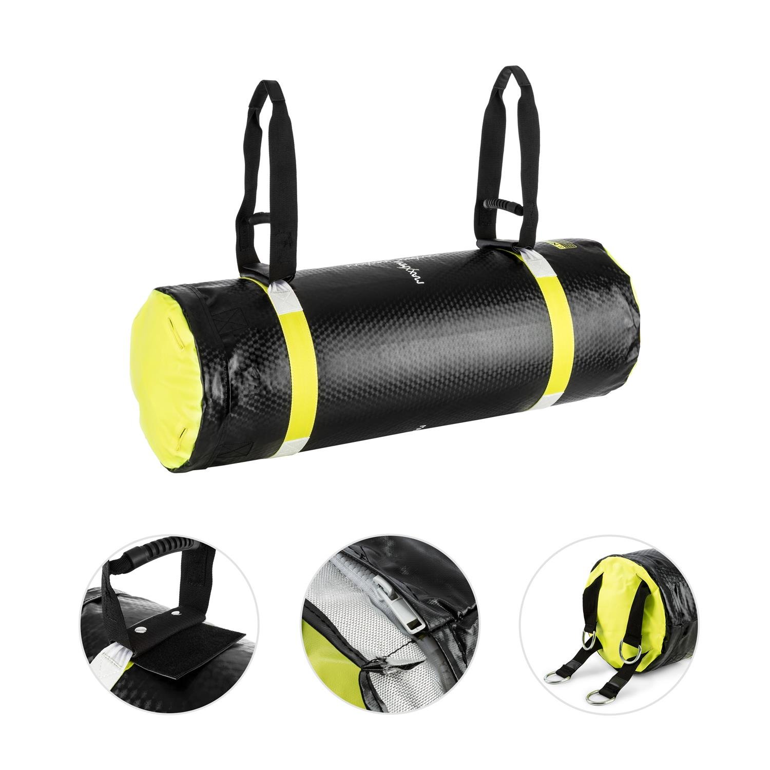 Klarfit Maxx MMA-A - Boxsack, Power Bag, Uppercut-Bag, Innovative Luft-Wasser Befüllung, Befüllung mit Wasser bis 55 Liter, Kampfsport-Training, Functional Training, Wasserschlauch, schwarz