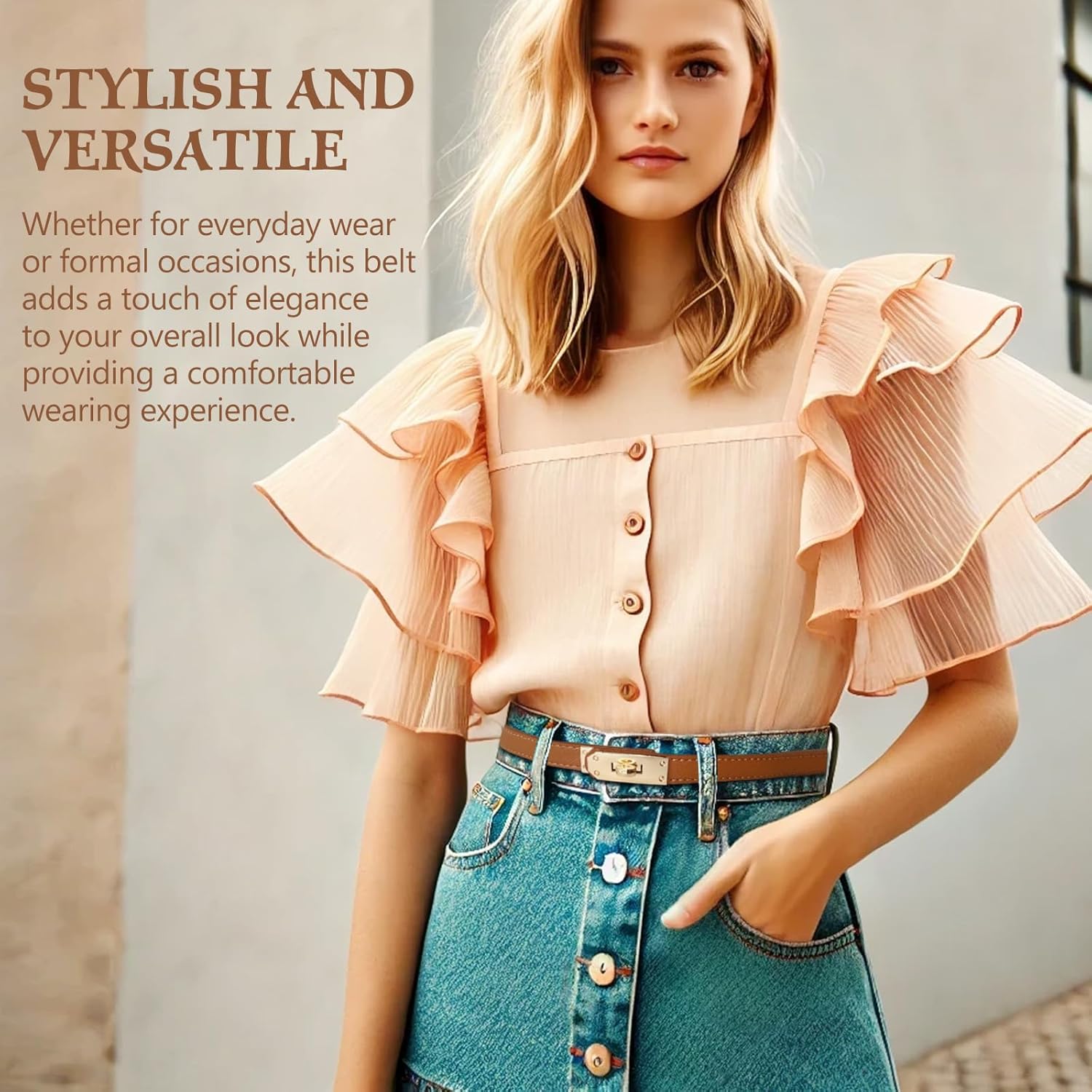 Women's Slim Leather Belt with Adjustable Buckle, Black (2-Pack) - Image 6