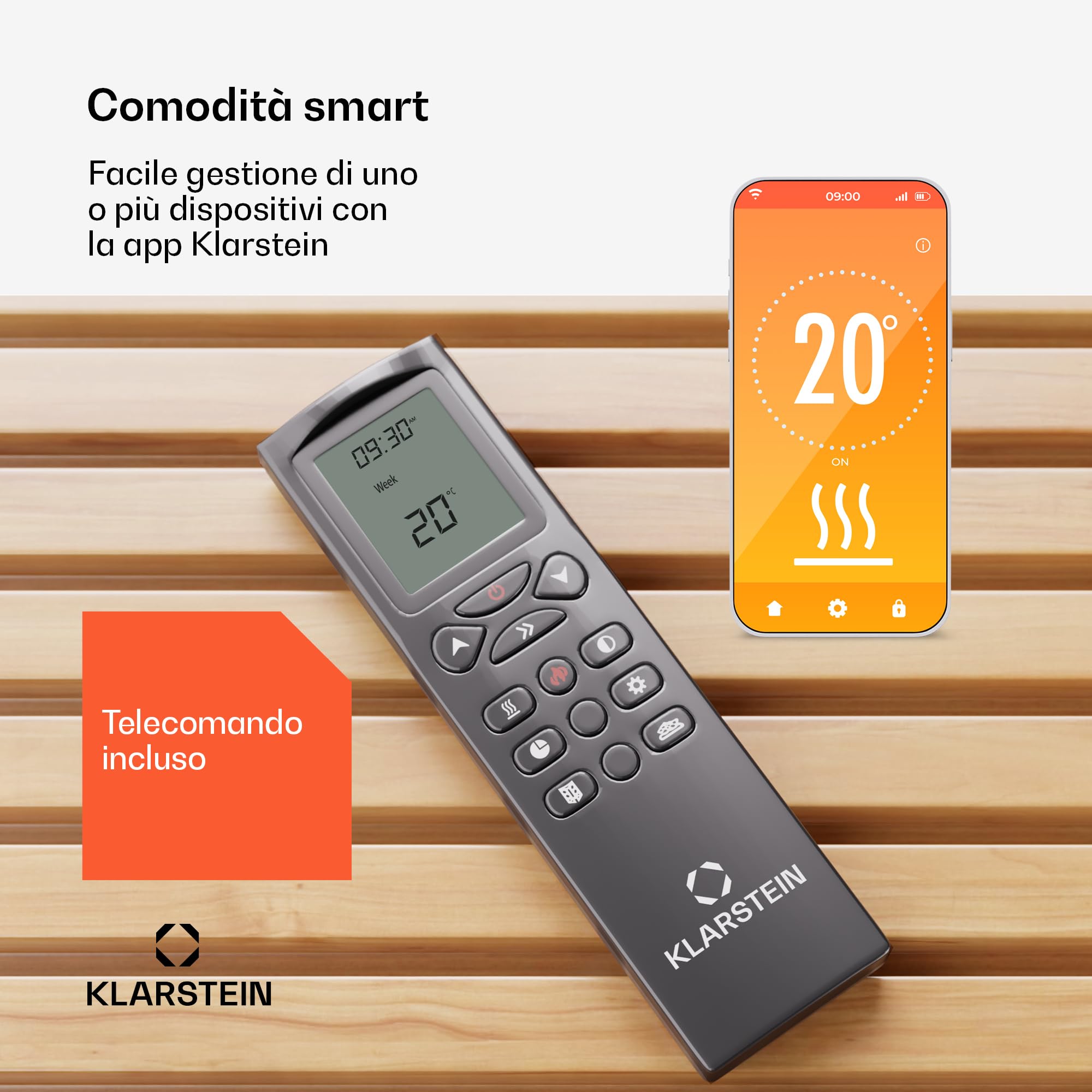 KLARSTEIN Camino Elettrico Basso Consumo, Camino da Terra con Mensola, Elettrico da Parete, Caminetto 1900W, Finto Decorativo con LED, Telecomando, Timer, Controllo Temperatura