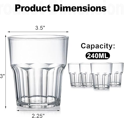Miniatura 2 de Tebery Paquete de 16 vasos clásicos de plástico transparente reutilizables, vasos de jugo de agua potable de 8 onzas, apilables, sin BPA