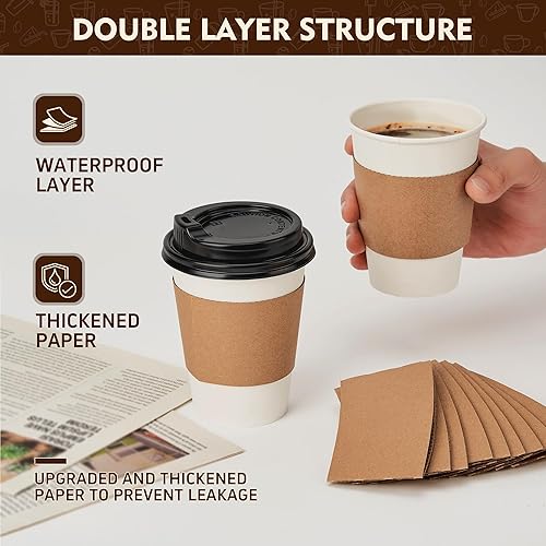 Miniatura 5 de YEEHAW Tazas de café desechables con tapas de 16 onzas, paquete de 50 tazas de café con tapas y mangas, tazas de café para llevar, tazas de papel