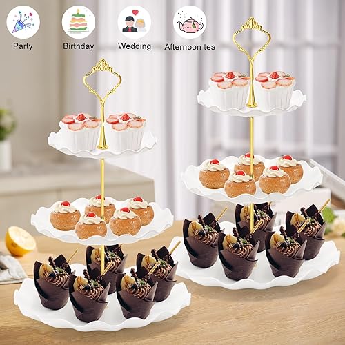 Miniatura 9 de Coitak Soportes de plástico para cupcakes, soporte para cupcakes de 3 niveles, bandeja de torre de postre para fiesta de té, baby shower y boda