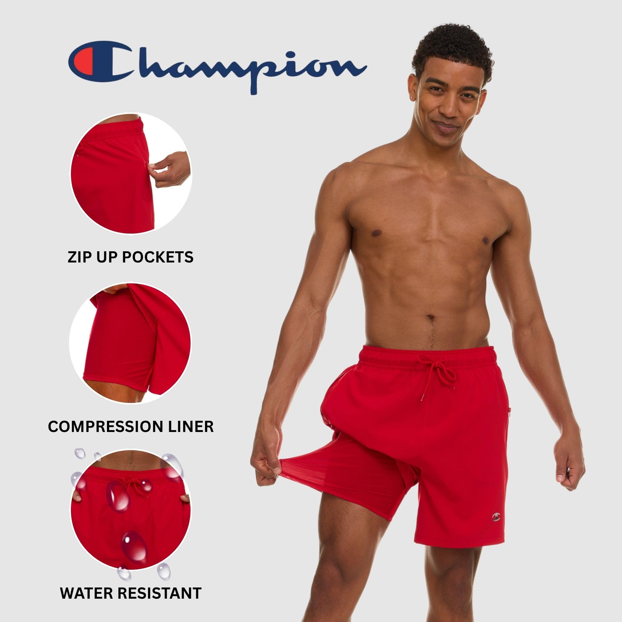 Champion Maillot de bain pour homme avec doublure de compression, short de bain 2 en 1, entrejambe de 17,8 cm pour la natation