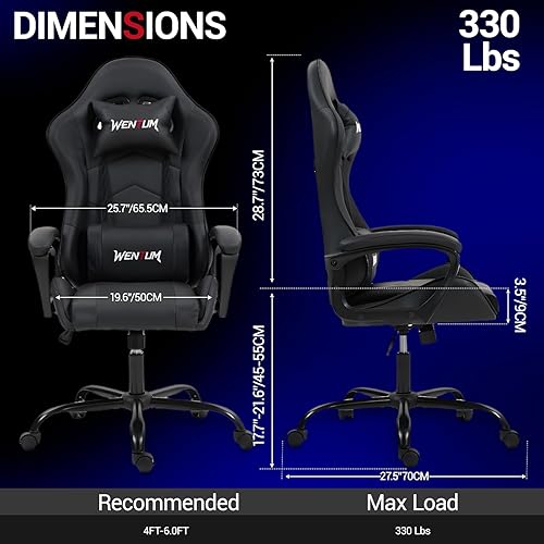 Miniatura 3 de Silla de masaje para juegos, silla ergonómica de escritorio para PC con reposacabezas y soporte lumbar de masaje, silla de videojuegos con respaldo