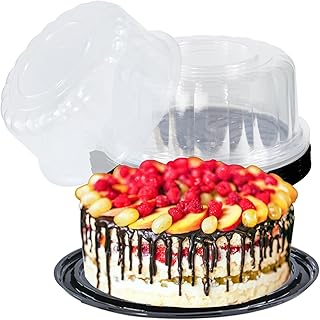 5Pcs 10Inch Disposable Plastic Cake Container with Dome Lids Clear Cupcake Holder for Cheesecake, Bundt Cake Pie Bakery Supplies