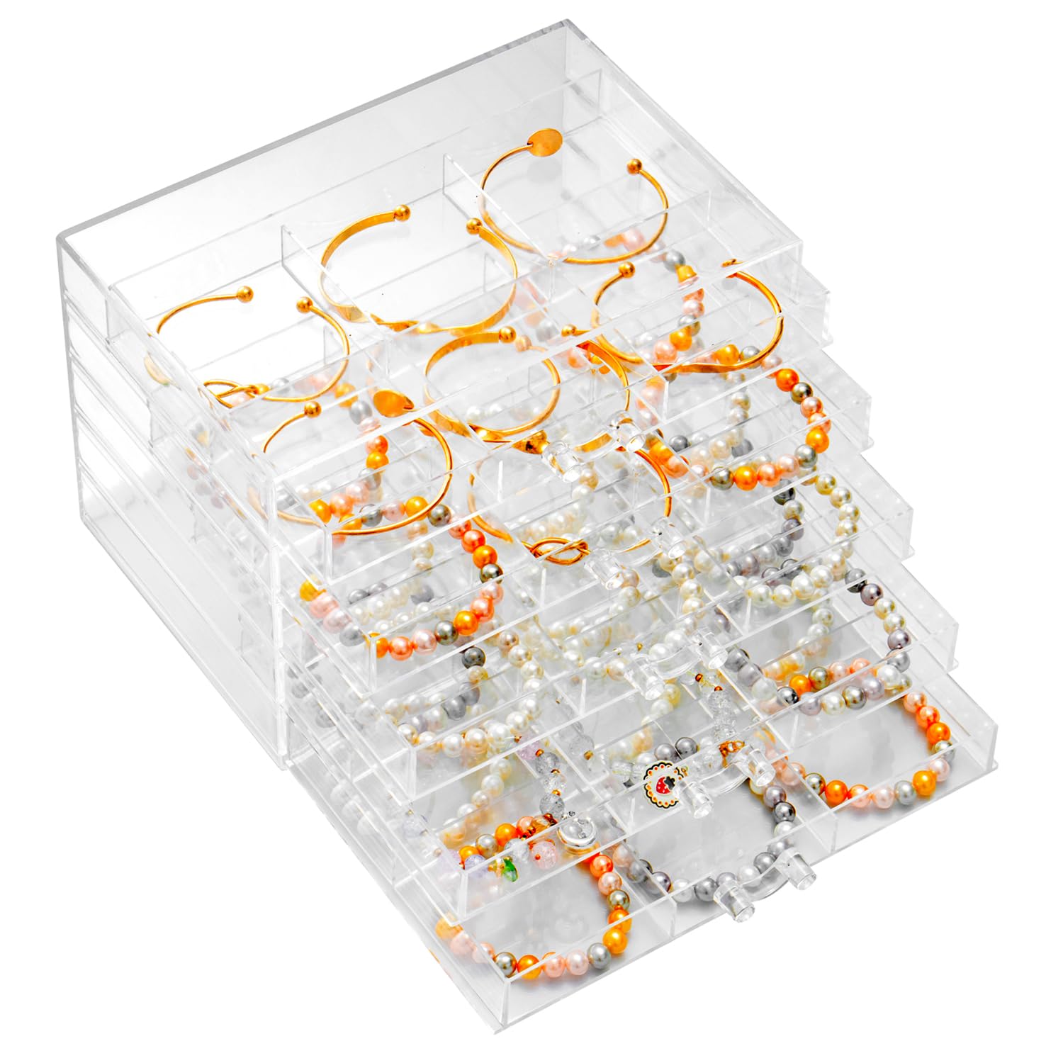 SPAKOWN Earring Organizer Acrylic Earring Box Large 30 Compartments Jewelry Holder Organizer with 5 Drawers Stackable Earring Bracelet