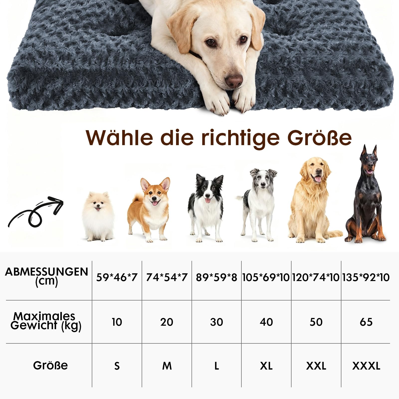 Homaxy Cuccia per cani di taglia grande, soffice materassino ergonomico per cani lavabile cucce con base antiscivolo per cani di taglia grande, 89x59x8cm, grigio scuro