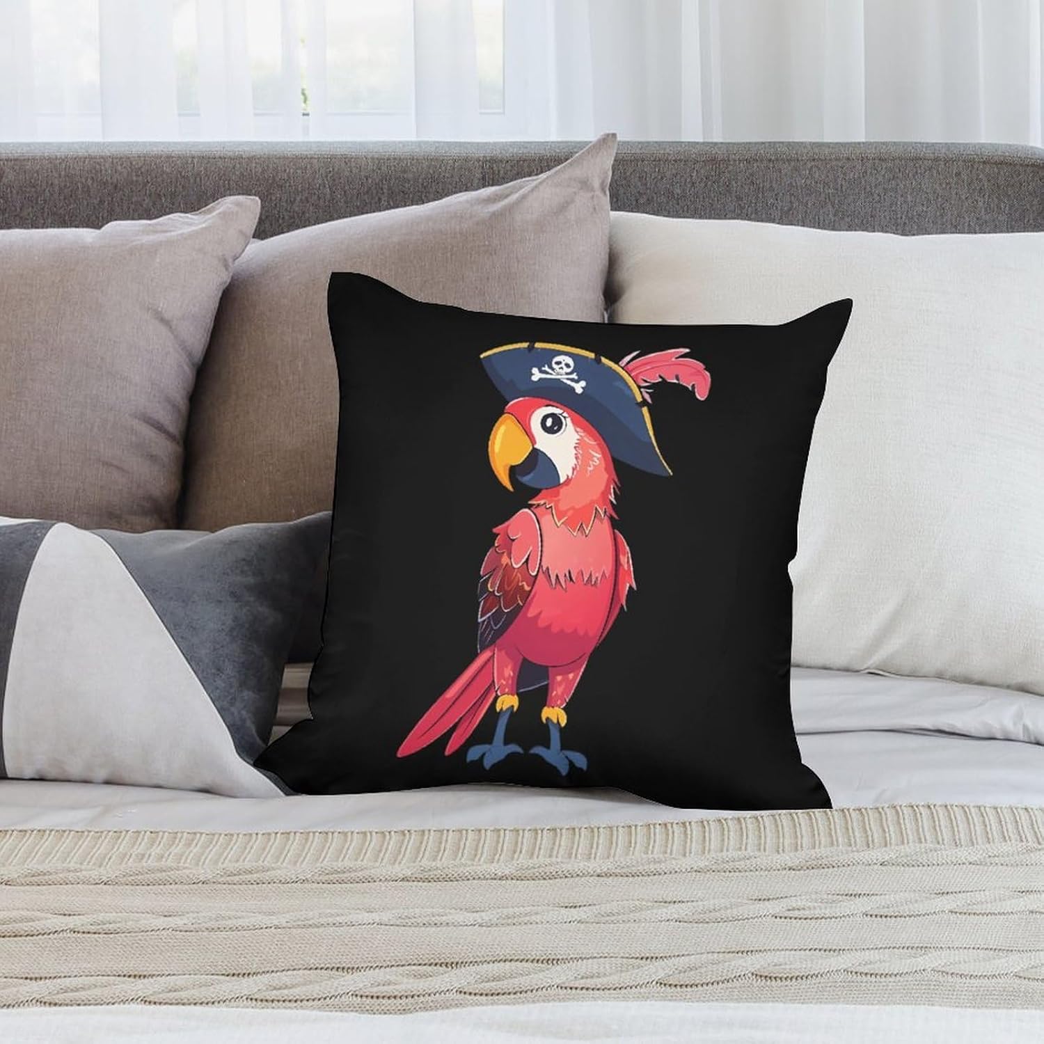 Cute Parrot Pirate Printed Throw Pillow Case 4 Pcs Soft Pillowcases Pillows Covers Sofa Bed Decor 12/14/16/17/18/20/22/24/32 Inches