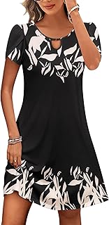 Women's Casual A-Line Dress with Pockets Summer Beach Floral Tshirt Dress Short Sleeve Mini Dress Flowy Sundresses - Buy now